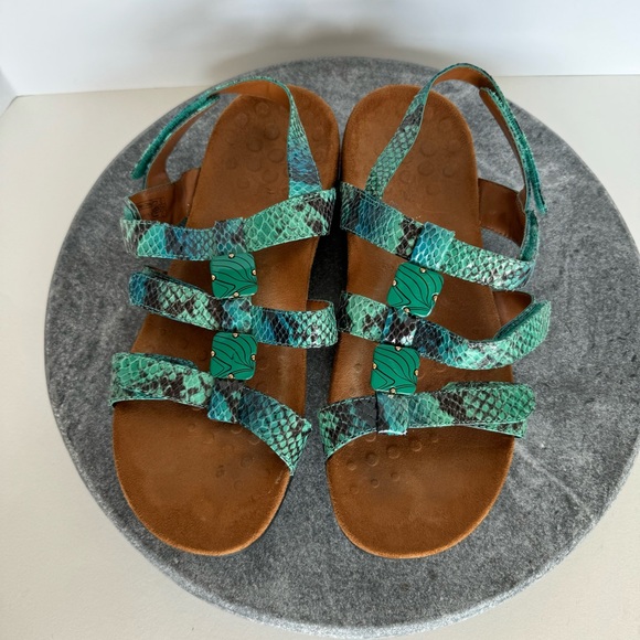 Vionic Amber Teal Snakeskin Sandals Jeweled Beads 8 - Picture 2 of 10